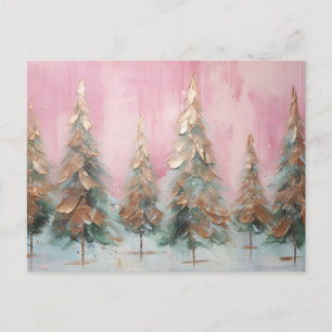 Elegante pinke und grüne abstrakte Weihnachtsbäume Postcard
