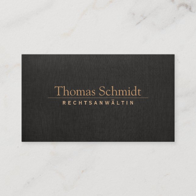Elegante Rechtsanwalt Imitat schwarzem Leinen Business Card (Front)
