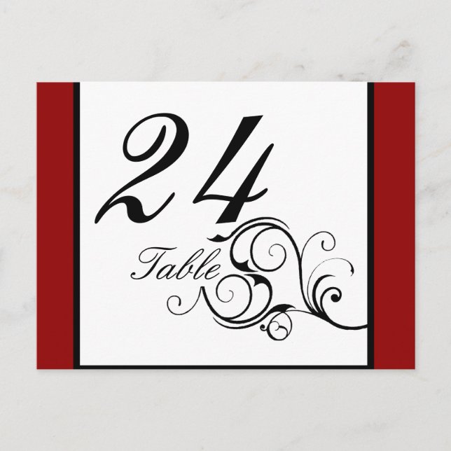 Elegante Swirl in Rich Red Table number Postcard (Front)