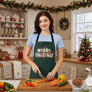 Elegante White Typography Merry Christmas Apron