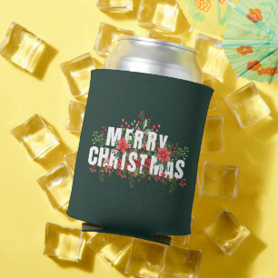 Elegante White Typography Merry Christmas Can Cooler