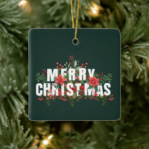 Elegante White Typography Merry Christmas Ceramic Ornament