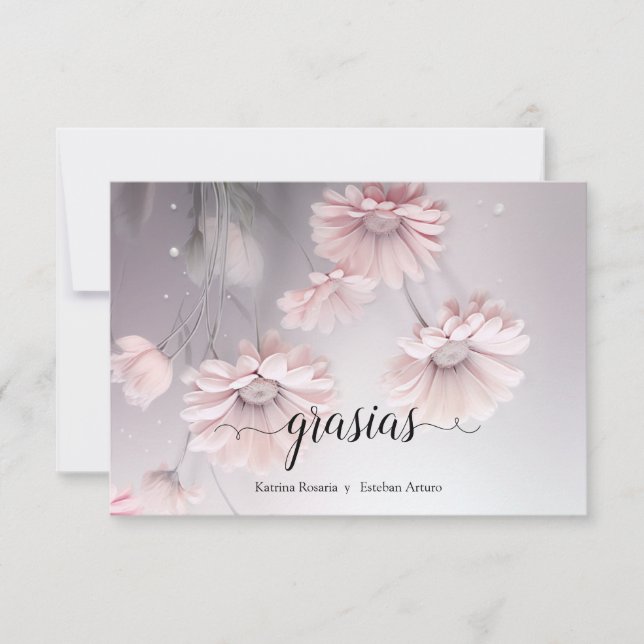 Elegantes flores de margarita rosa thank you card (Front)