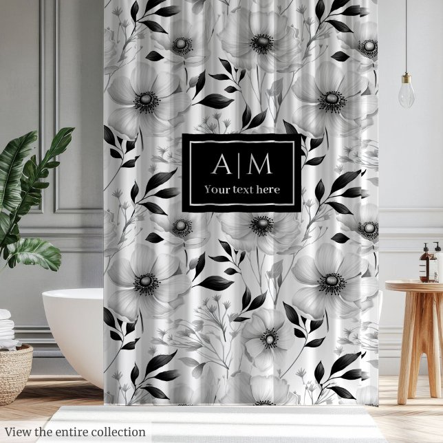 Elegantly black and white flowers shower curtain (Elegantly black and white flowers shower curtain)