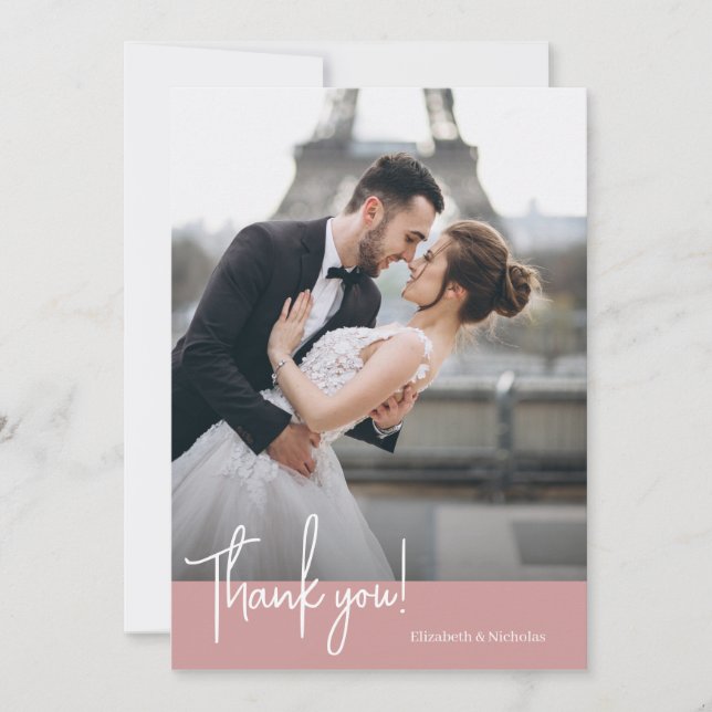 Elegantly Chic Dusty Rose Wedding Thank You Card (Front)