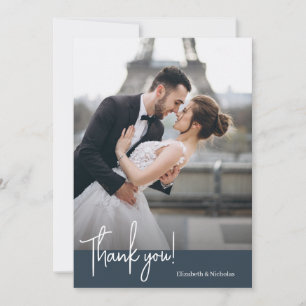 Elegantly Chic Modern Navy Blue Wedding Thank You Card