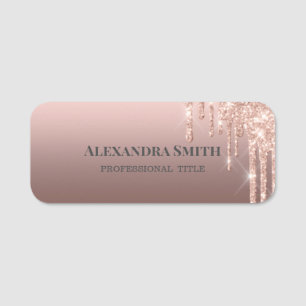 Elegantly chic ombre golden pink drips name tag