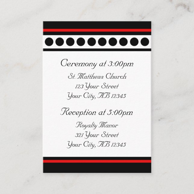 Elegantly Dotted Red Guest Reference Cards (Front)