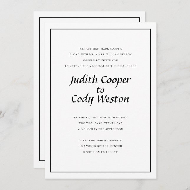 Elegantly Minimalist Wedding Invitation A1 (Front/Back)