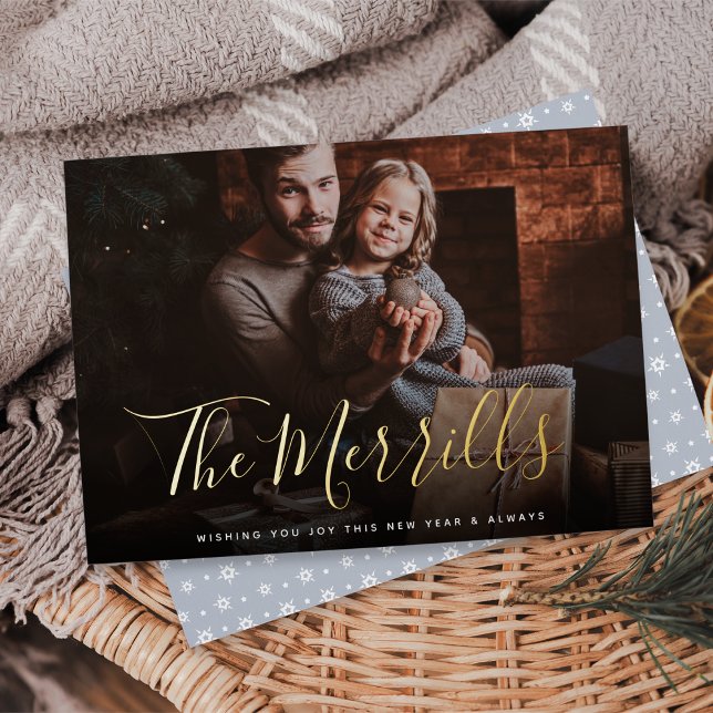 Elegantly Penned | Happy New Year Photo Foil Holiday Card (Creator Uploaded)