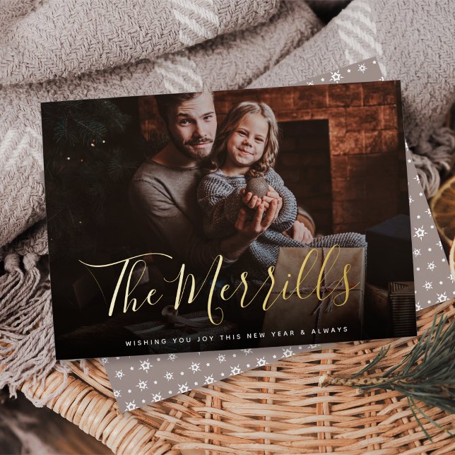 Elegantly Penned | Happy New Year Photo Foil Holiday Card (Creator Uploaded)