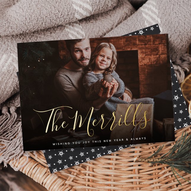 Elegantly Penned | Happy New Year Photo Foil Holiday Card (Creator Uploaded)