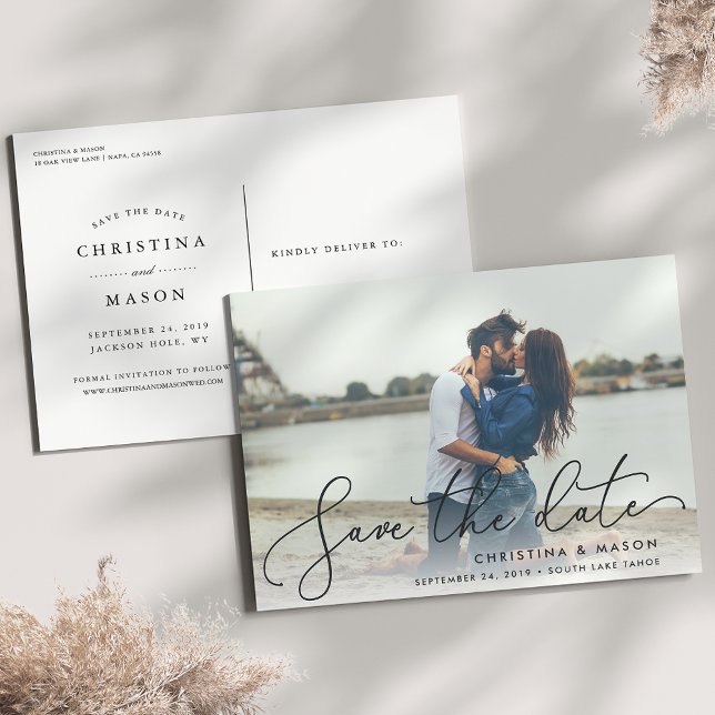 Elegantly Penned | Photo Save the Date Announcement Postcard (Creator Uploaded)