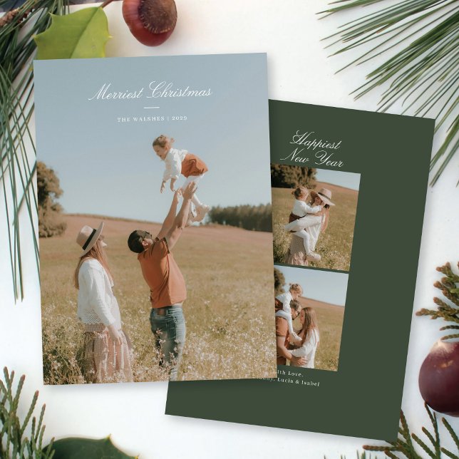 Elegantly Scripted Merry Christmas Family Photo Holiday Card (Creator Uploaded)