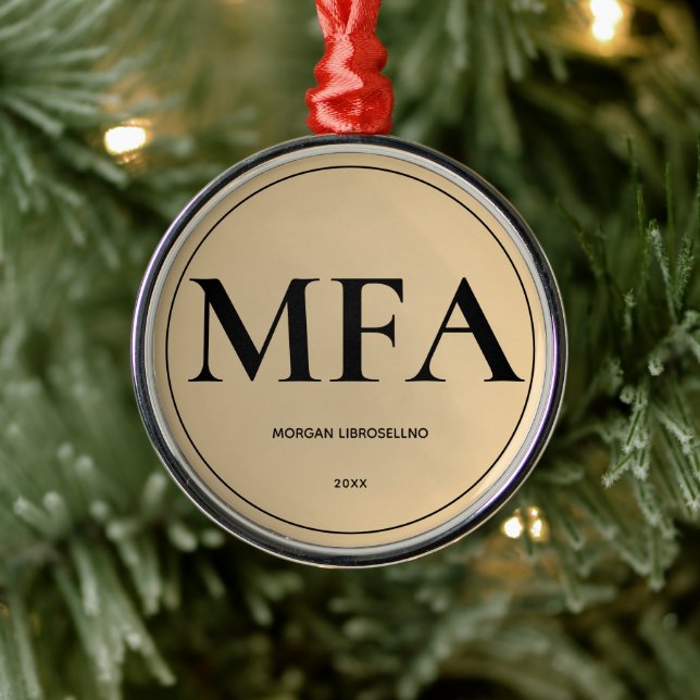 Elegantly Simple Gold MFA Graduation Metal Ornament (Tree)