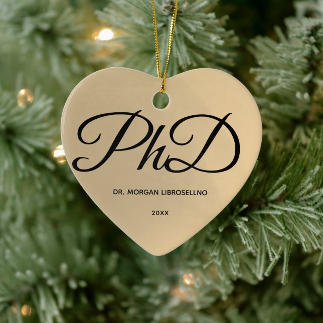 Elegantly Simple Gold PhD Name Graduation Ceramic Ornament (Tree)