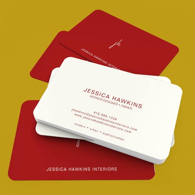 Elegantly Simple Script Monogram Crimson Red Business Card (Creator Uploaded)