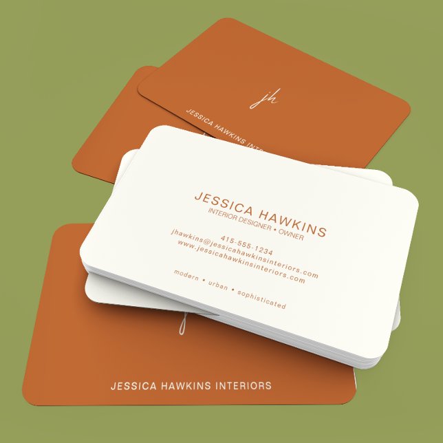 Elegantly Simple Script Monogram Dark Orange Business Card (Creator Uploaded)