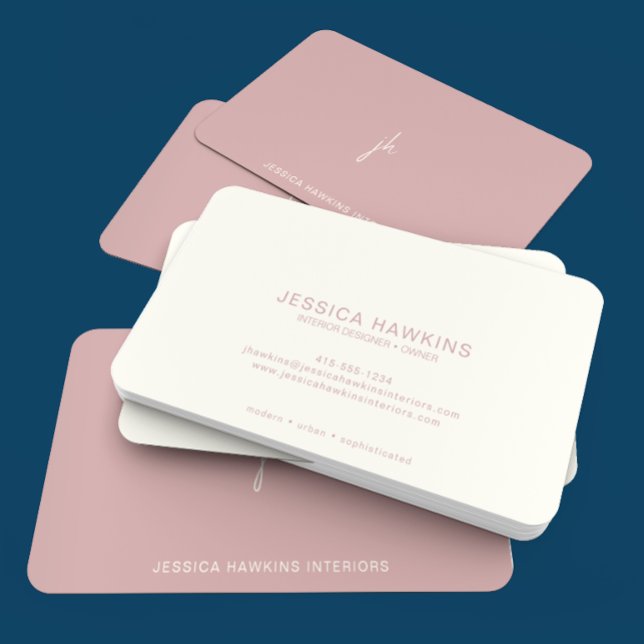 Elegantly Simple Script Monogram Dusty Rose Business Card (Creator Uploaded)