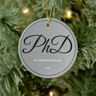 Elegantly Simple Silver PhD Graduation Name Year Ceramic Ornament
