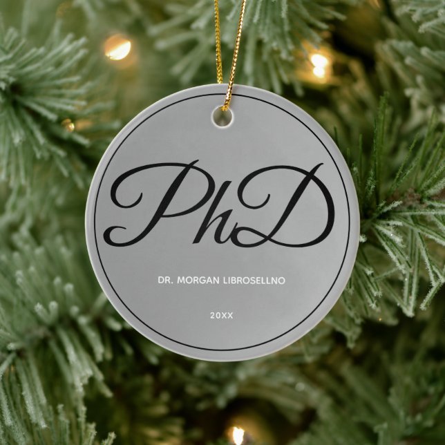 Elegantly Simple Silver PhD Graduation Name Year Ceramic Ornament (Tree)