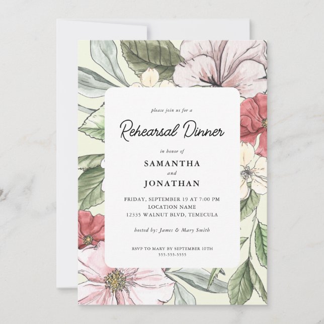Elegants Flowers Wedding Rehearsal Dinner Invitation (Front)