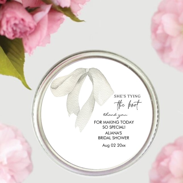  Elegent Bow She's Tying the Knot Bridal Shower  Classic Round Sticker (Creator Uploaded)