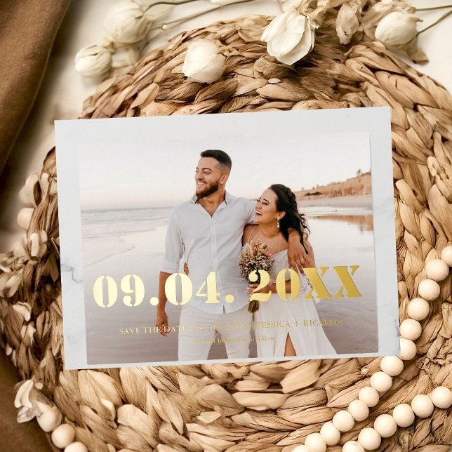 Elegent & Chic Bold Letter Wedding save the date Foil Invitation Postcard (Creator Uploaded)