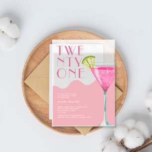 Elegent Chic Pink Cocktail 21st Birthday  Acrylic Invitations