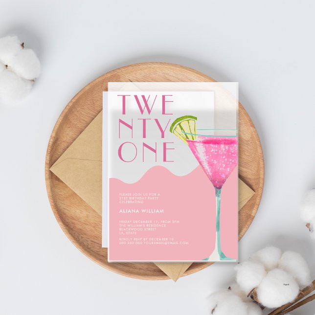 Elegent Chic Pink Cocktail 21st Birthday  Acrylic Invitations (Creator Uploaded)