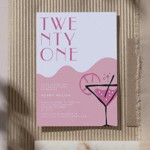 Elegent Chic Pink Cocktail 21st Birthday Invitation