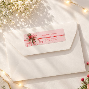 Elegent Floral Red & Pink Bow Ribbon Christmas Return Address Label