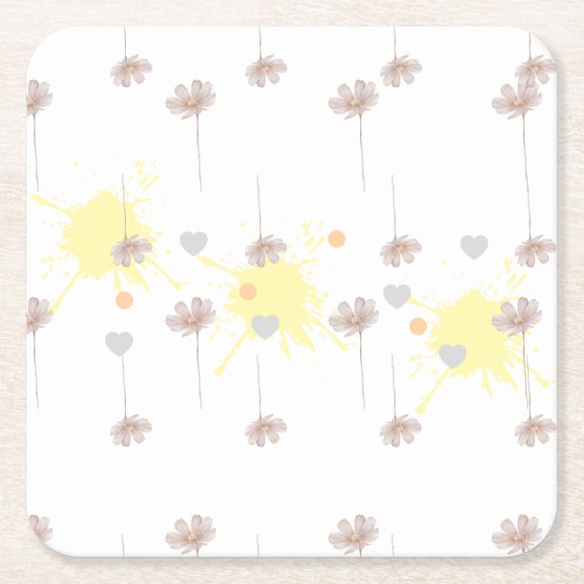 Elegent modren dazie flower square paper coaster (Front)