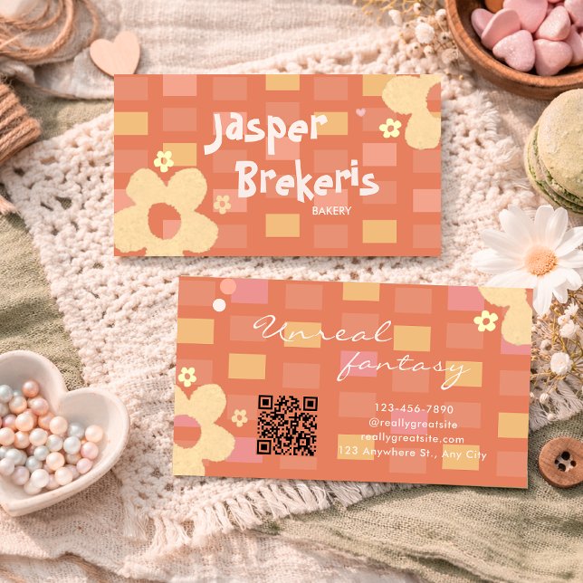 Elegent Retro Chic Orange Daisy Cute  Business Card (Creator Uploaded)