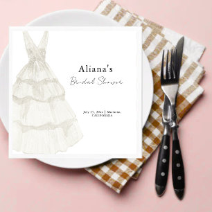 Elegent Simple White Wedding Gown Bridal Shower Napkin