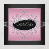 Elegnat Pink Black Birthday Party Invitations