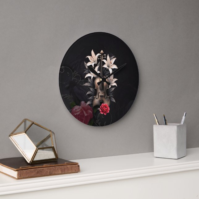 Elegy for a Fallen Song – Romantic Gothic Violin  Large Clock (Office)