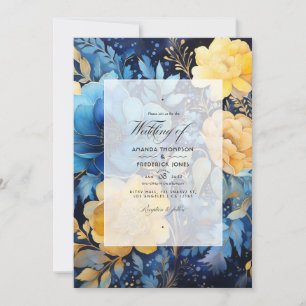 Elemental Blue and Gold Floral Wedding Invitation