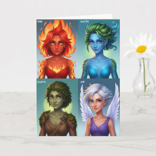Elemental Fantasy Portrait Fire Water Earth Card