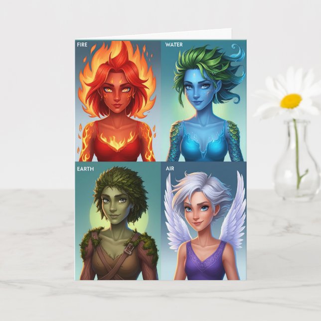 Elemental Fantasy Portrait Fire Water Earth Card (Small Plant)