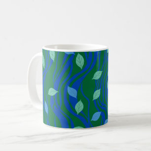 Elemental Flow Emerald Green Cobalt Blue w Leaves Coffee Mug
