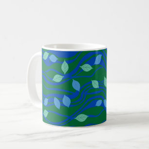 Elemental Flow Emerald Green Cobalt Blue w Leaves Coffee Mug