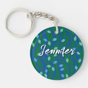 Elemental Flow Emerald Green Cobalt Blue w Leaves Key Ring
