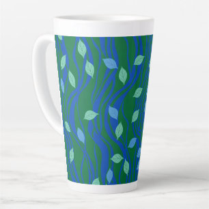 Elemental Flow Emerald Green Cobalt Blue w Leaves Latte Mug