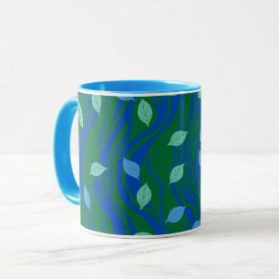 Elemental Flow Emerald Green Cobalt Blue w Leaves Mug