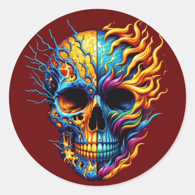 Elemental Fusion Skull Classic Round Sticker (Front)