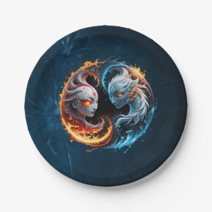 Elemental harmony, yin and yang of nature. paper plate