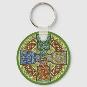 Elemental-Textured Celtic Cross Medallion Key Ring