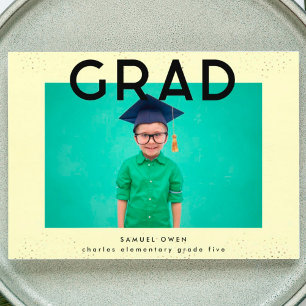 Elementary Black Yellow Text Modern Two Photo Grad Announcement