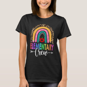 Elementary Crew Rainbow Leopard Teacher Back To T-Shirt